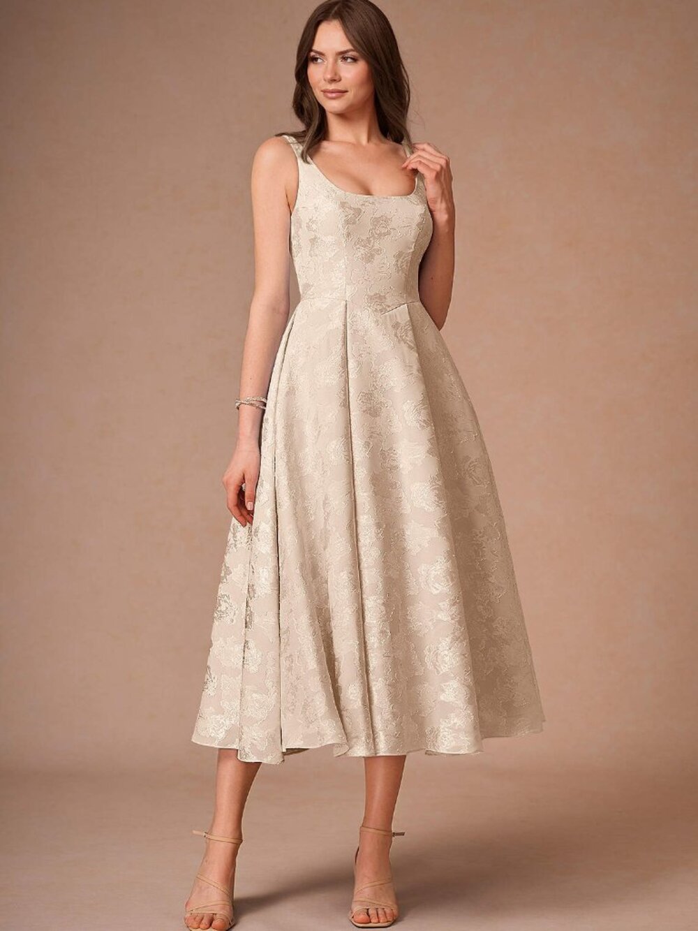 NEW AZAZIE ATELIER Briac Cream Burnout Floral Tea Length A-Line Midi Dress